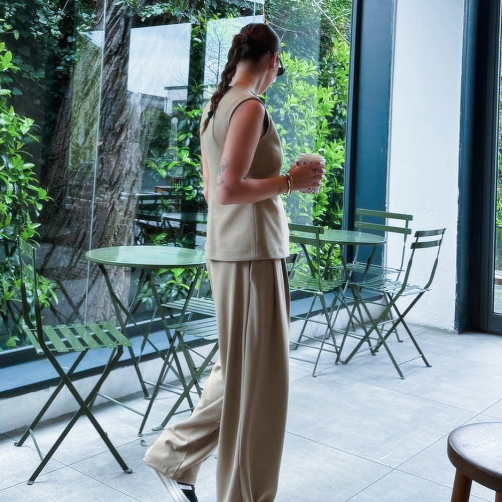 Beige Vest and Pants Set