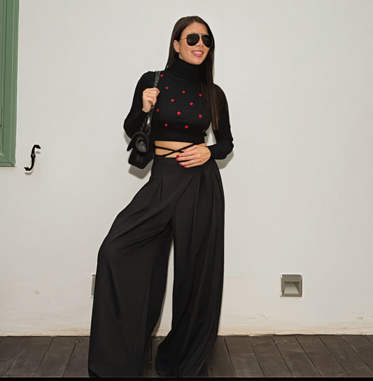 Black Belt & Pleats Pants