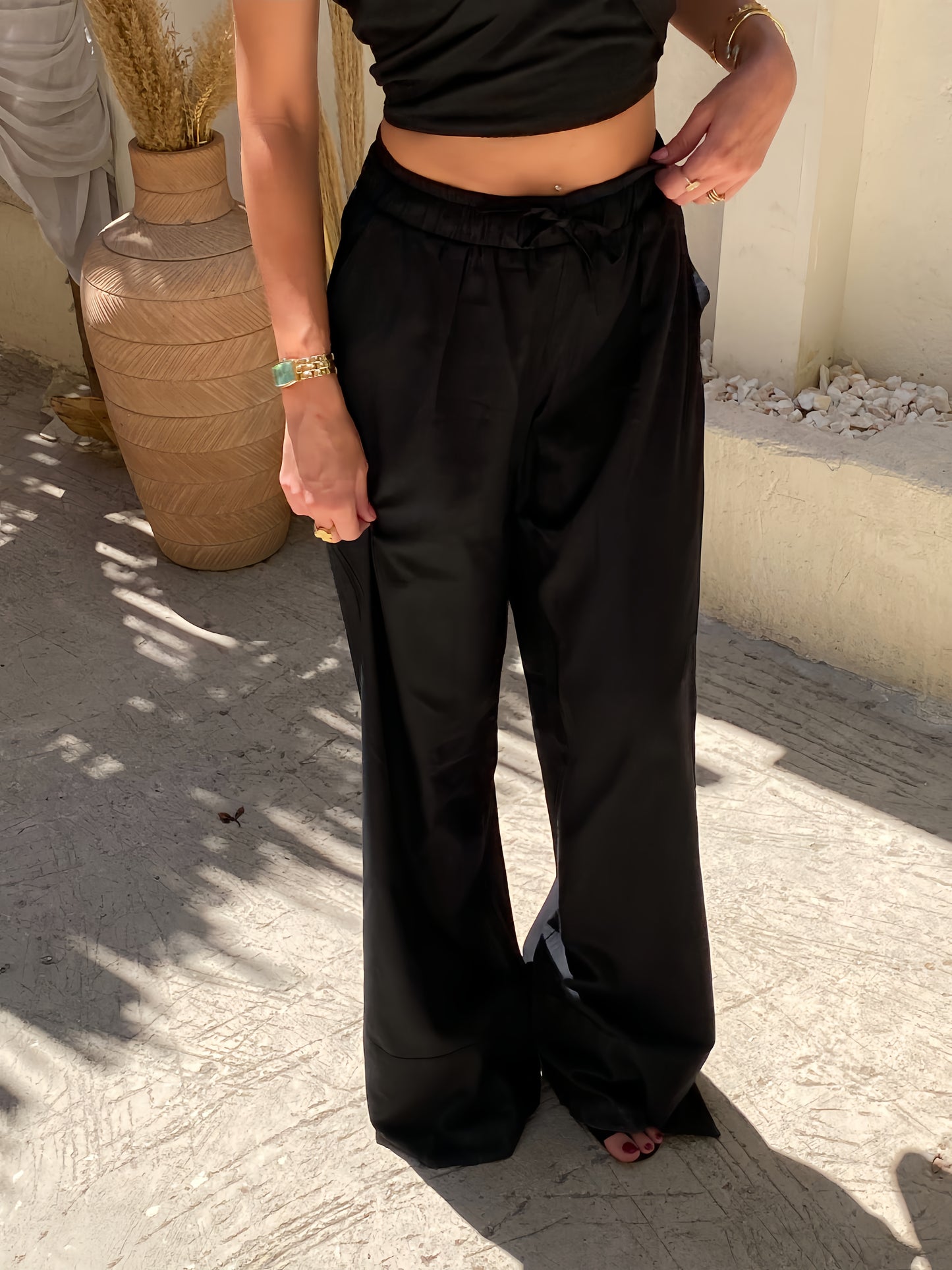 Black Linen Neck Tie Set