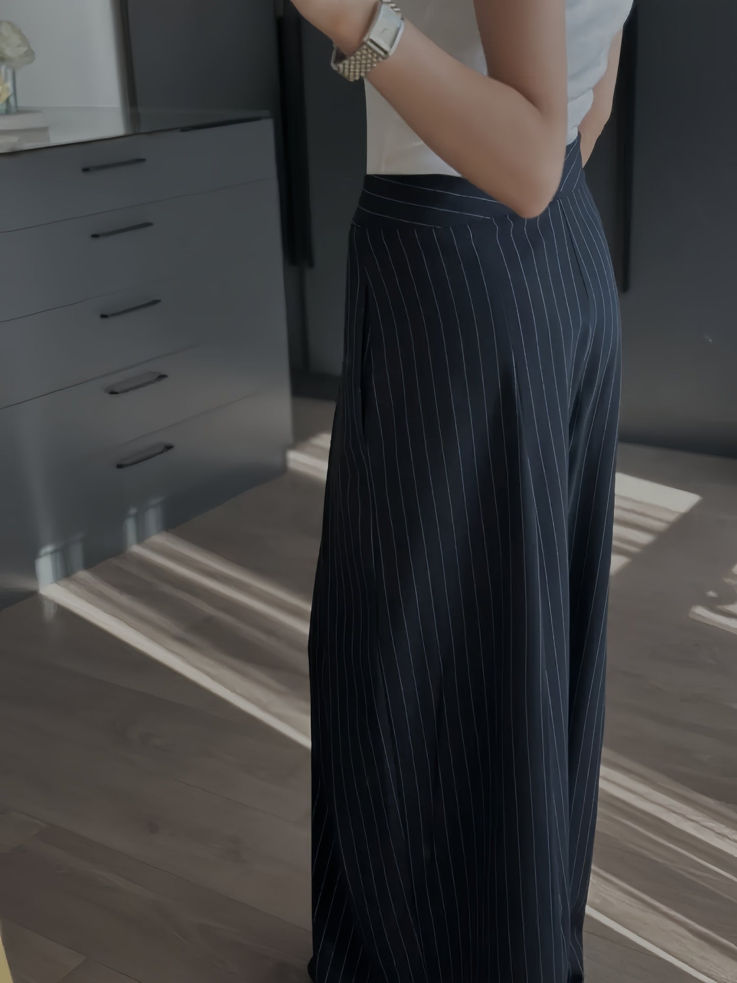 Striped Extra Wide Leg Design Trousers