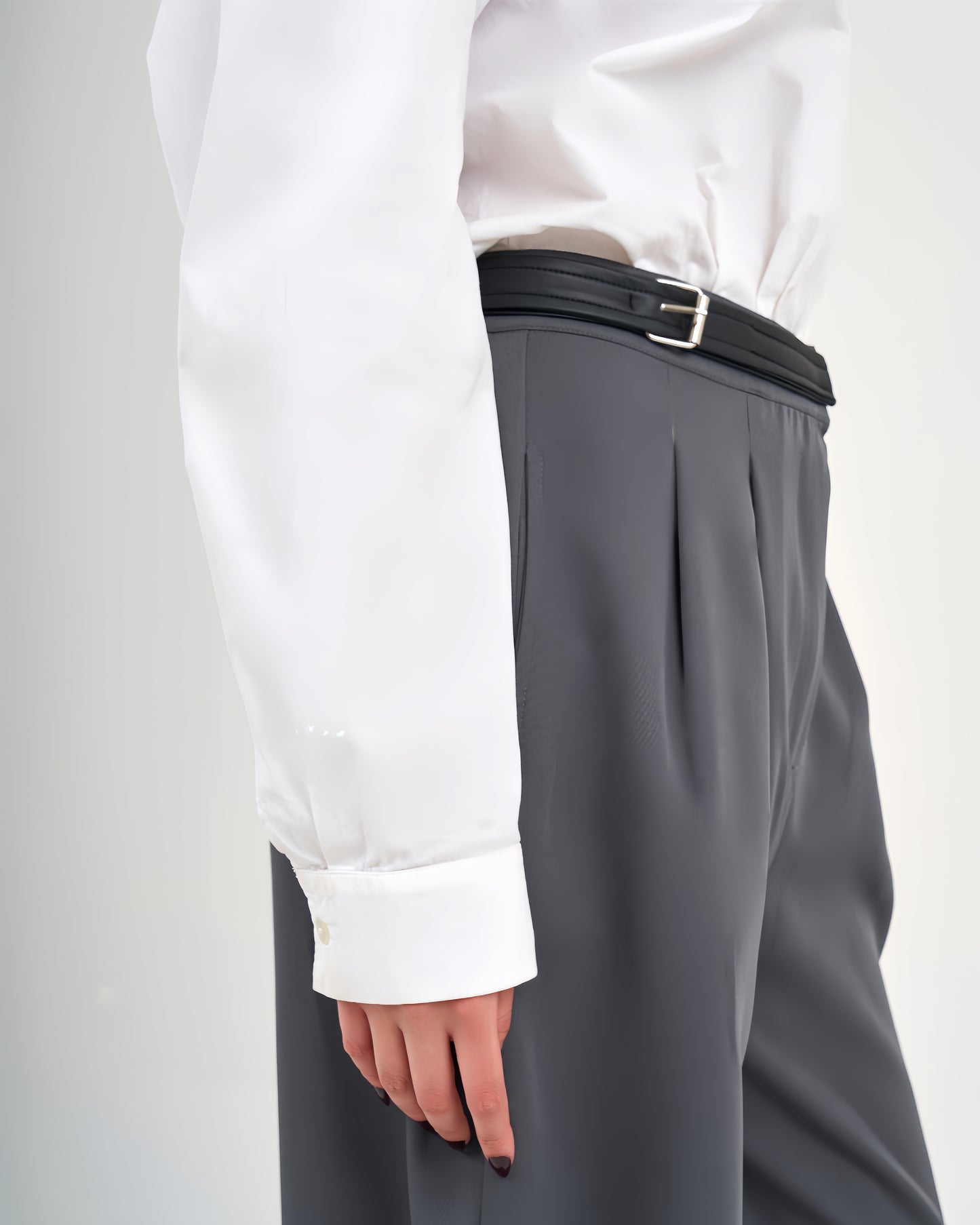 High Waisted Wide Leg Pants Grey-High Waisted Wide Leg Pants