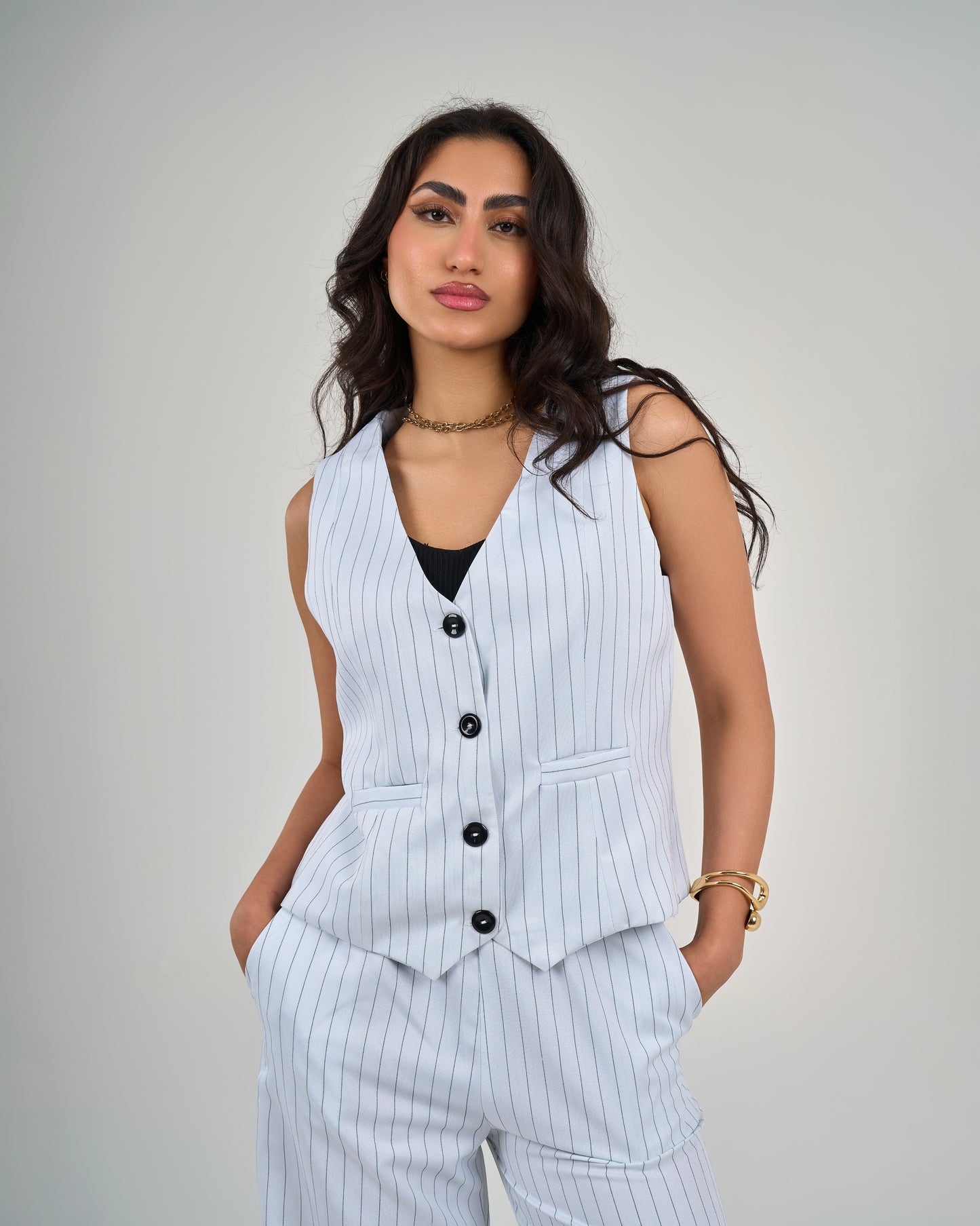 Pinstripe Trouser Suit - White