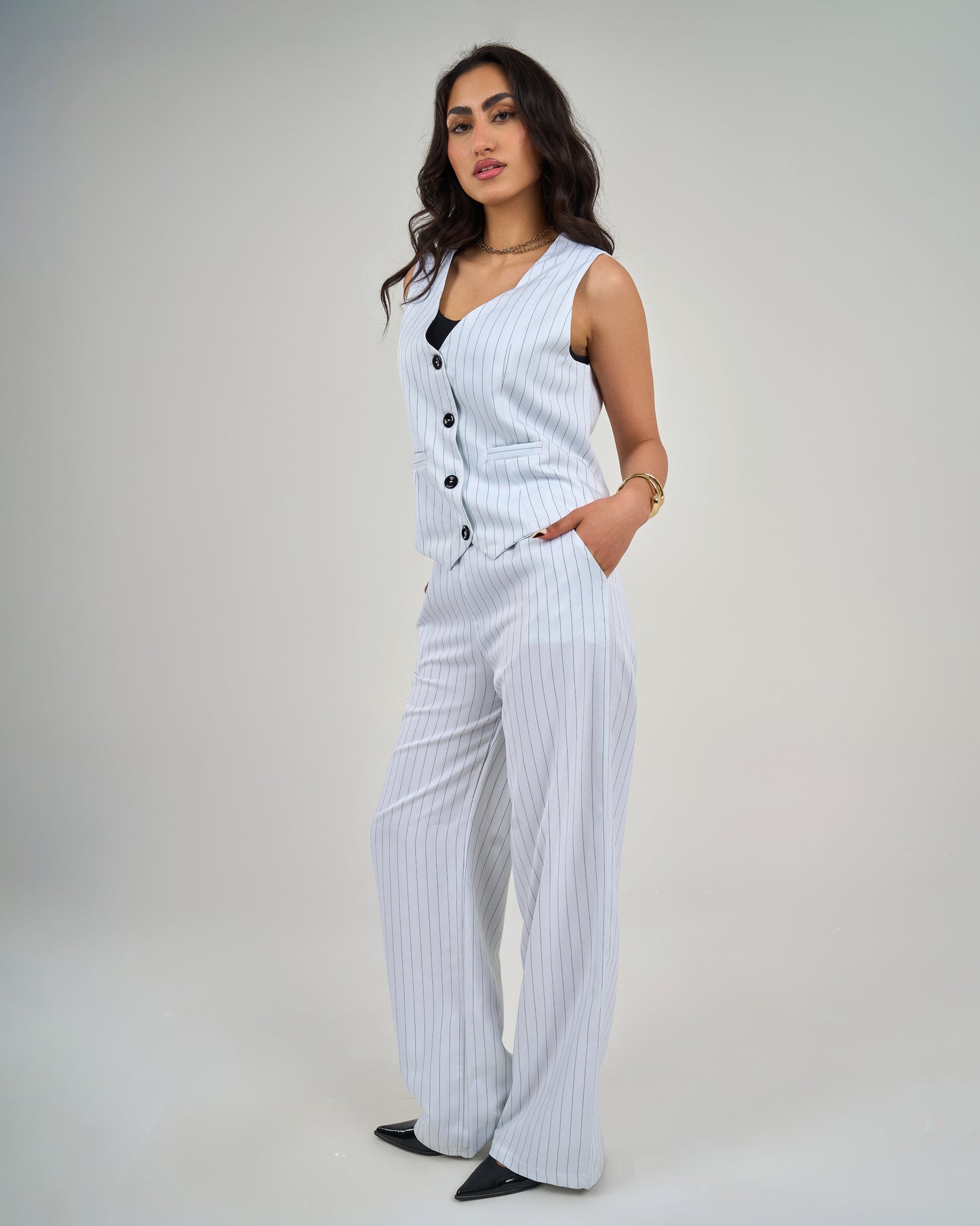 Pinstripe Trouser Suit - White