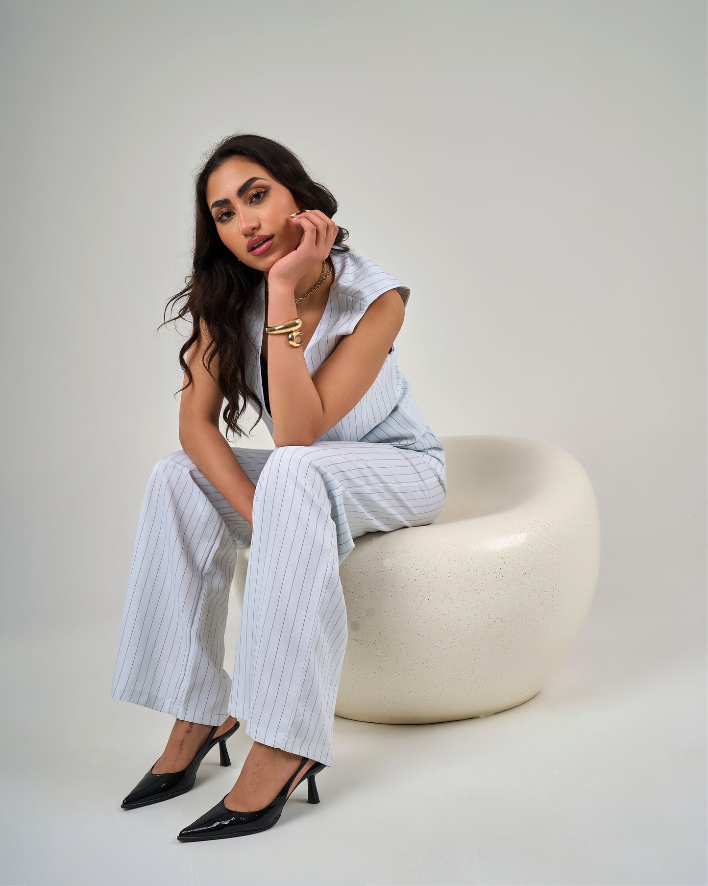 Pinstripe Trouser Suit - White