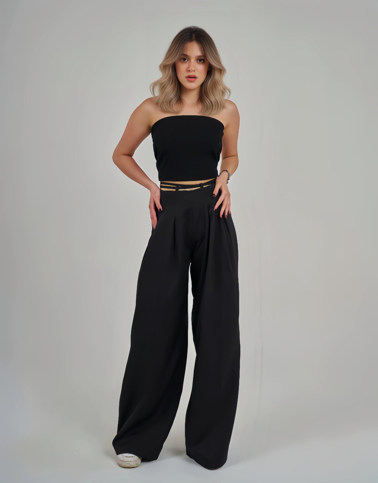 Black Belt & Pleats Pants