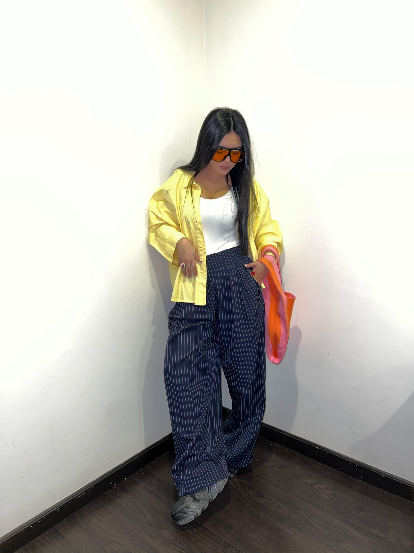 Pinstripe wide-leg pants