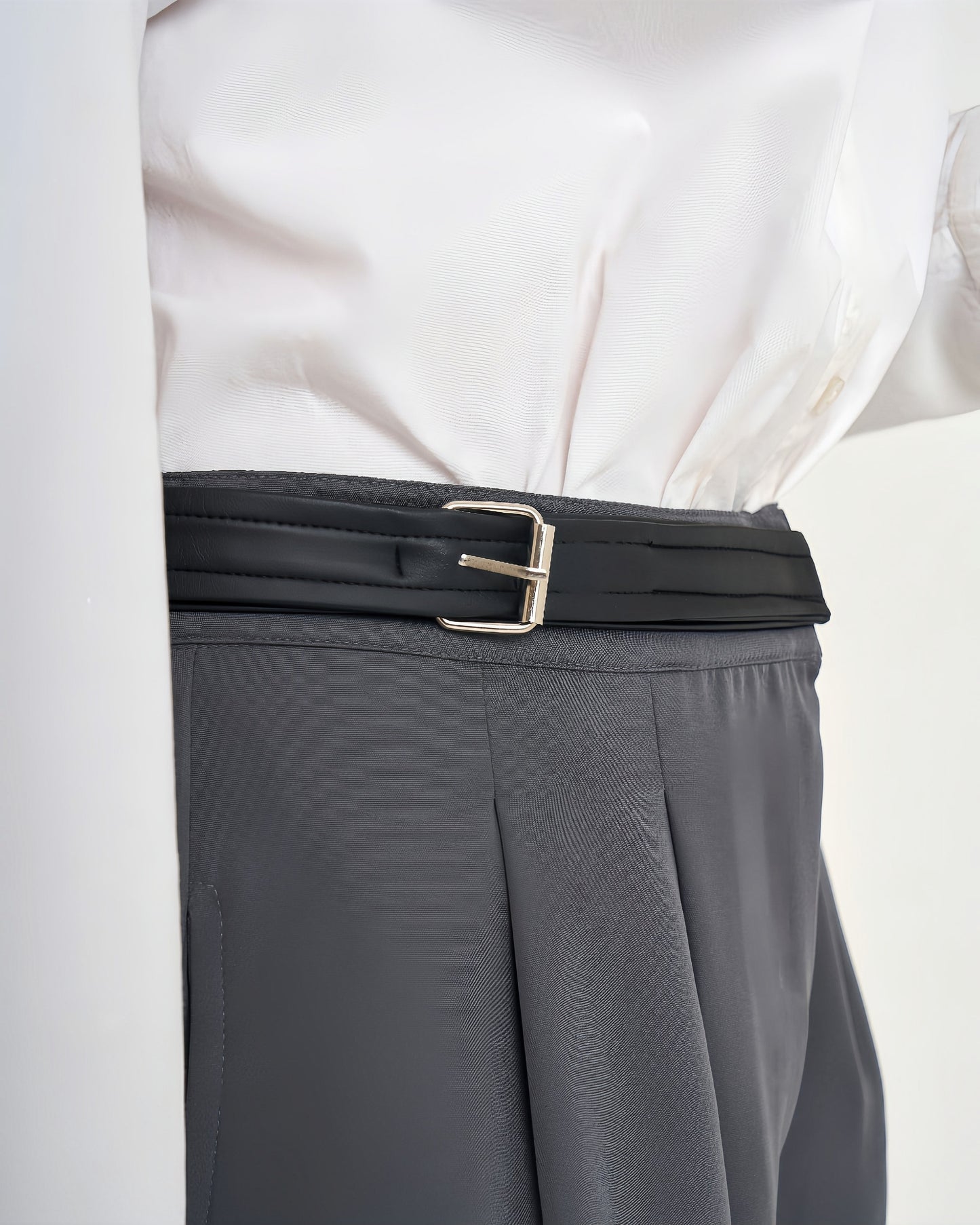 Waisted Wide Leg Pants Grey