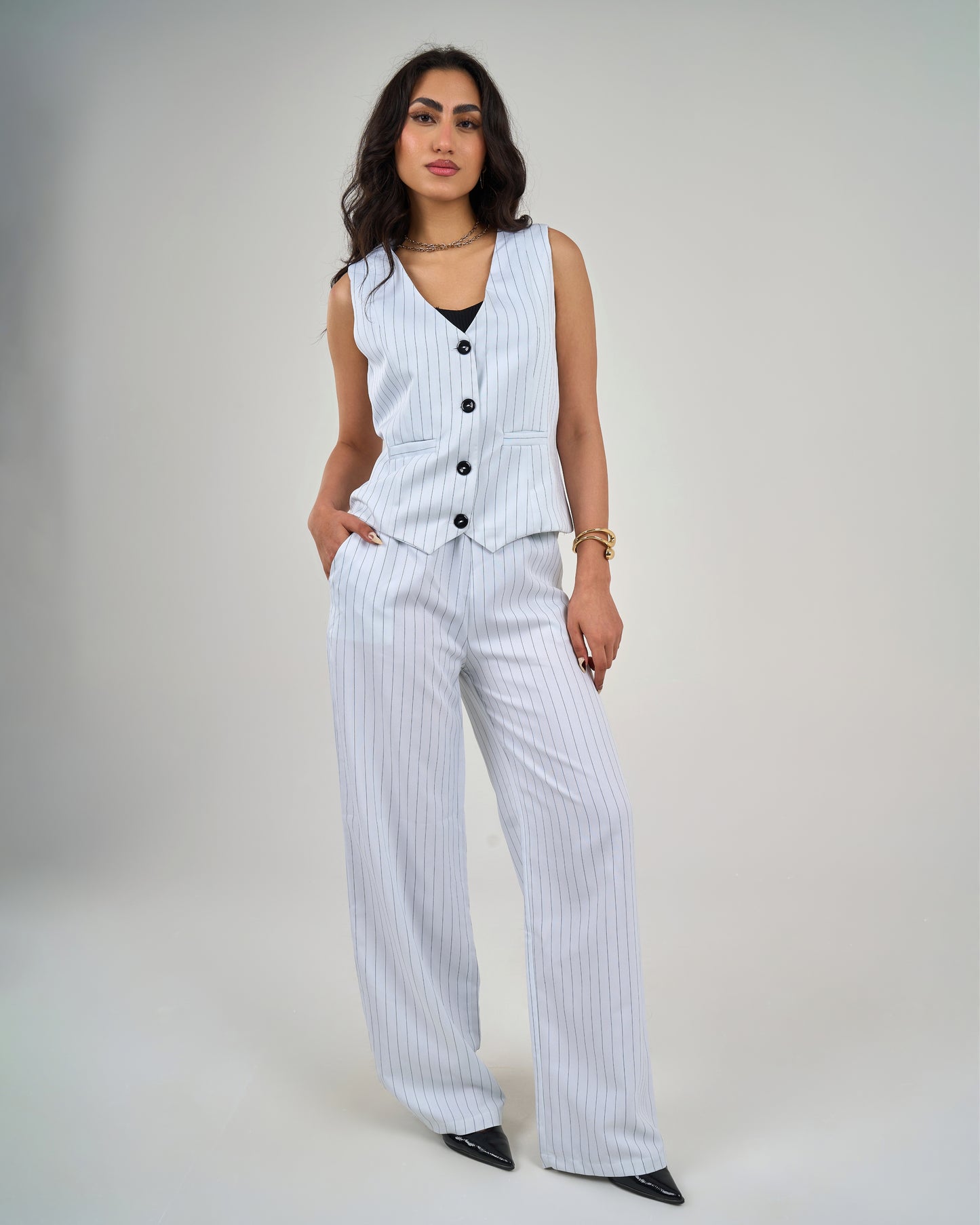 Pinstripe Trouser Suit - White