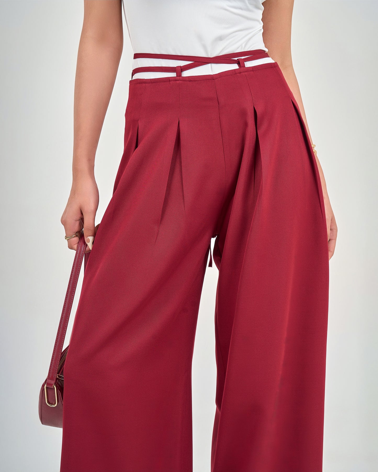 Burgundy Belt & Pleats Pants