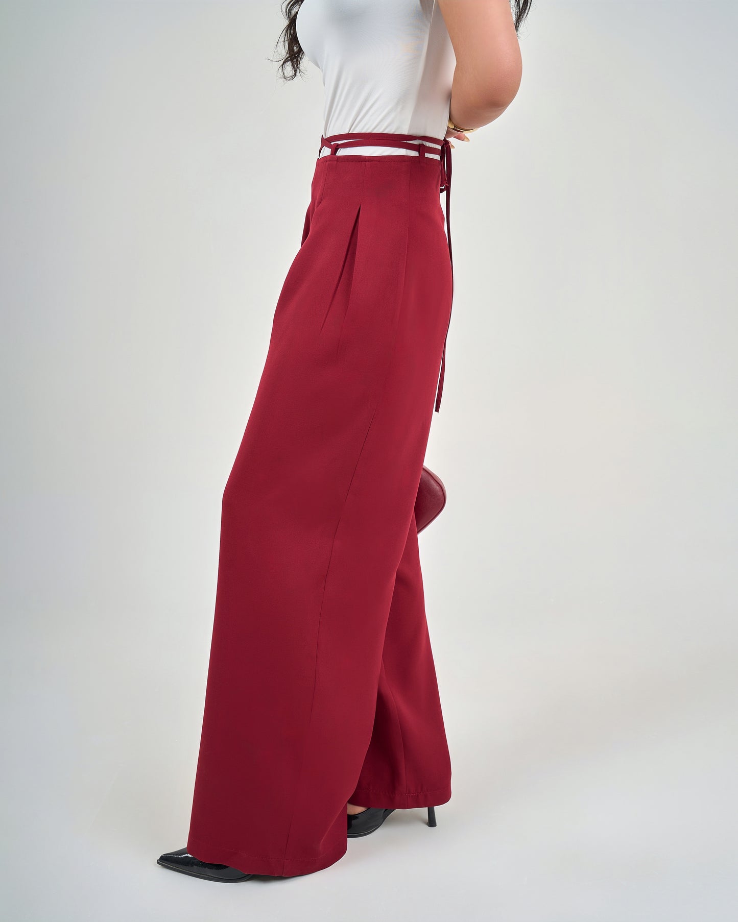 Burgundy Belt & Pleats Pants