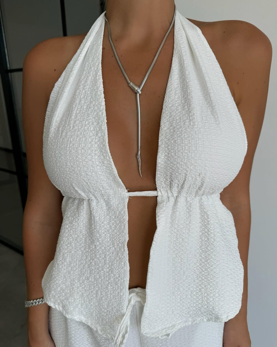 White Corset Detailed Crop Trouser Set
