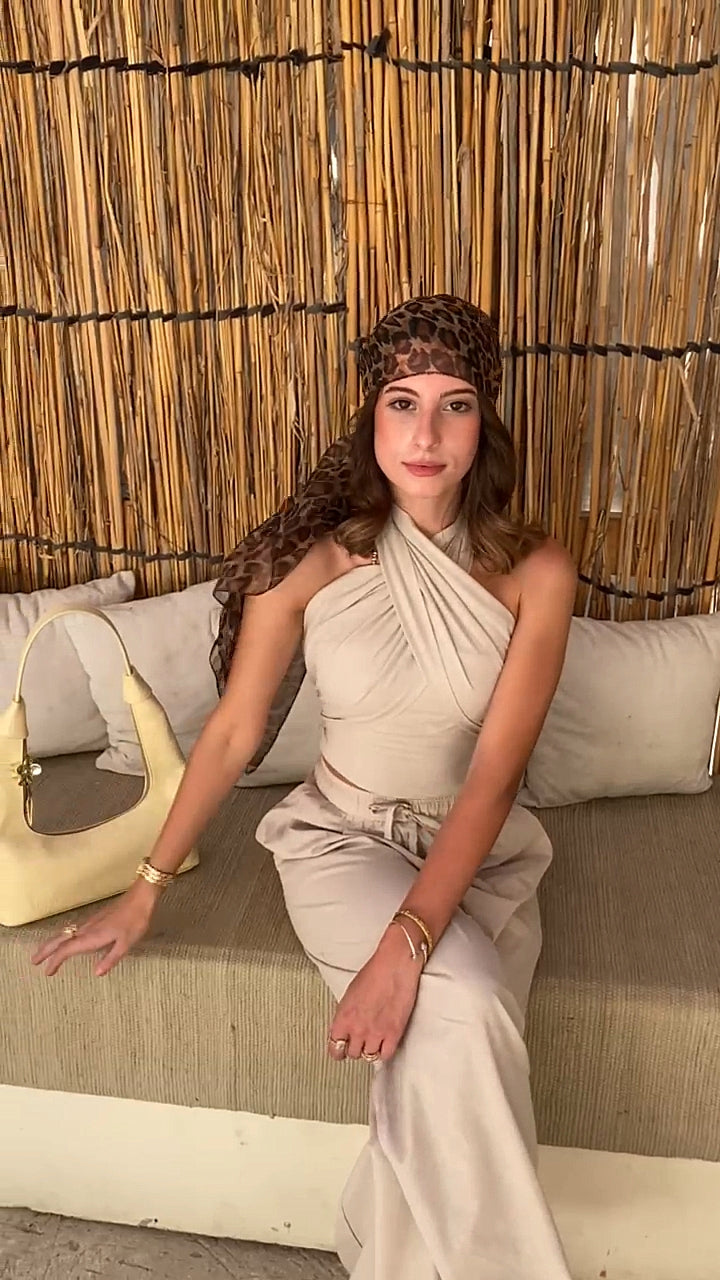 Beige Linen Neck Tie Set