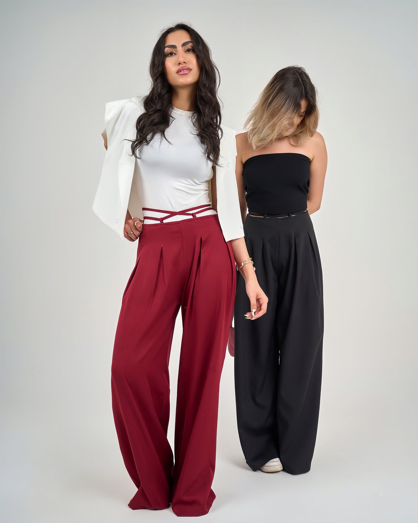 Burgundy Belt & Pleats Pants