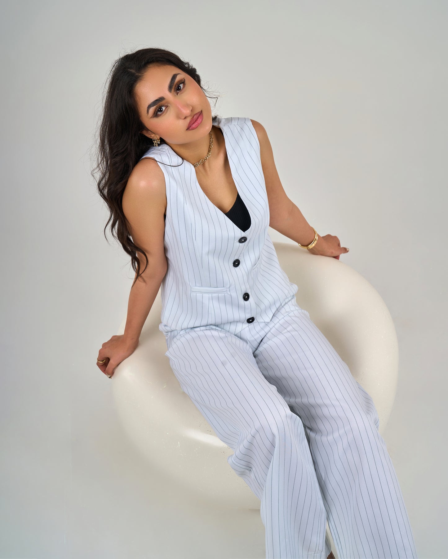 Pinstripe Trouser Suit - White