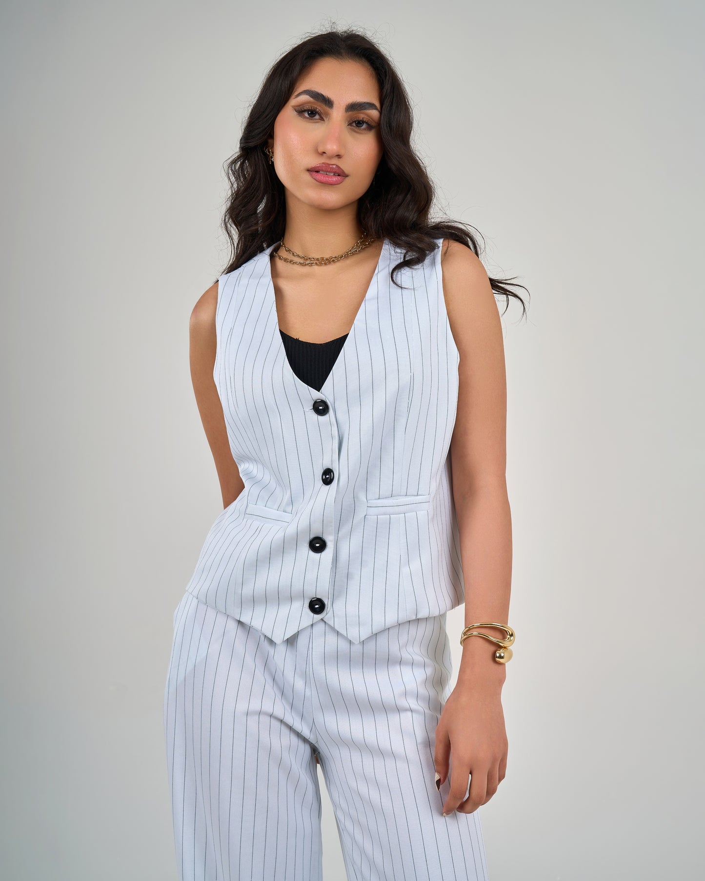 Pinstripe Trouser Suit - White
