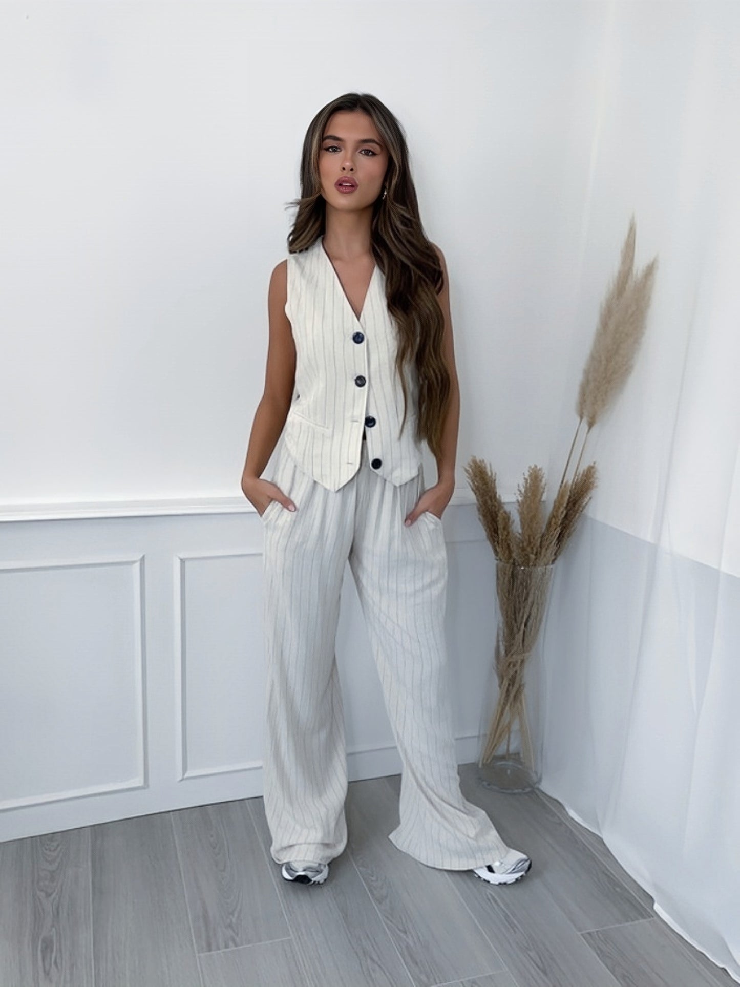 Pinstripe Trouser Suit - White
