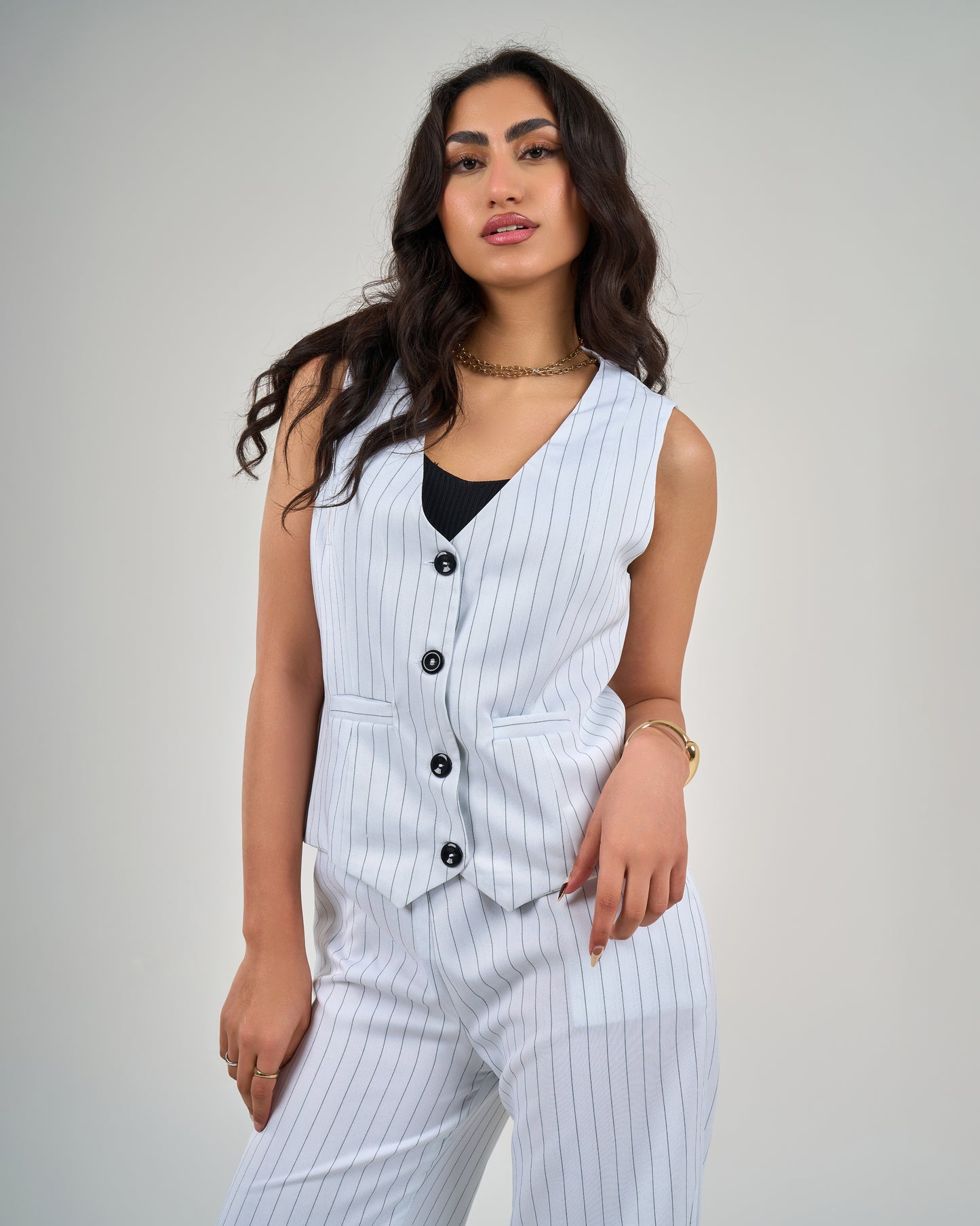 Pinstripe Trouser Suit - White
