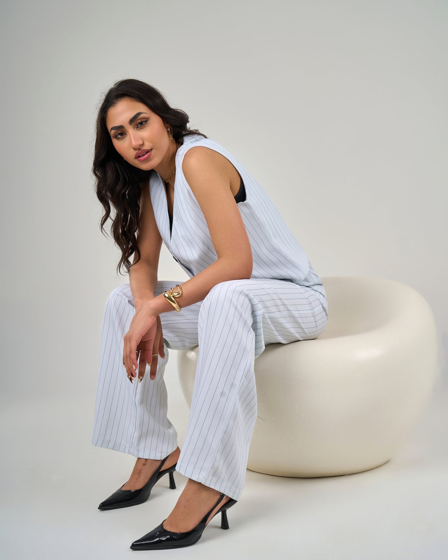 Pinstripe Trouser Suit - White