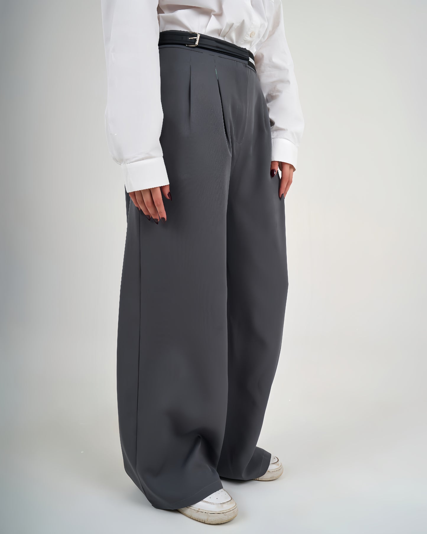 High Waisted Wide Leg Pants Grey-High Waisted Wide Leg Pants