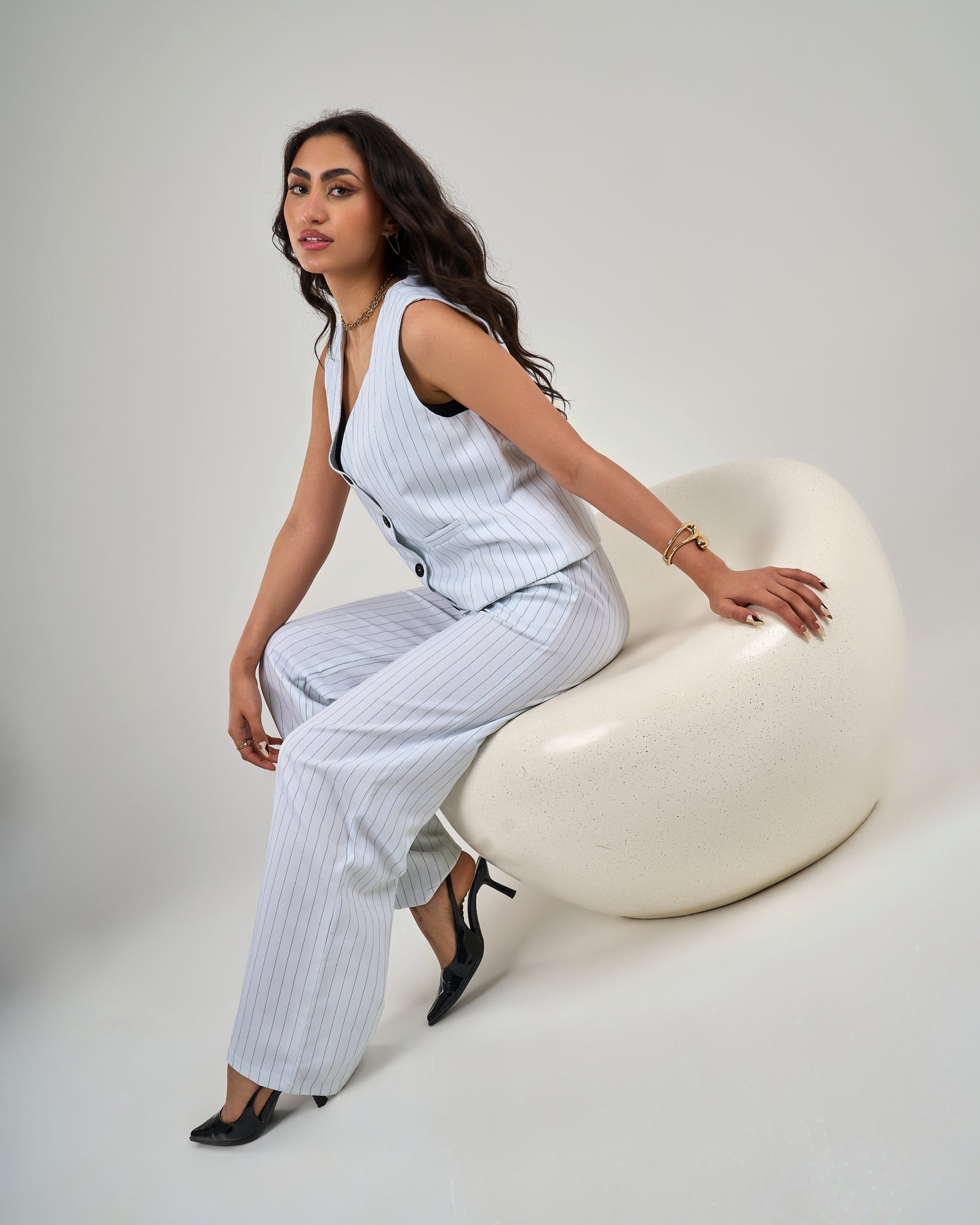 Pinstripe Trouser Suit - White