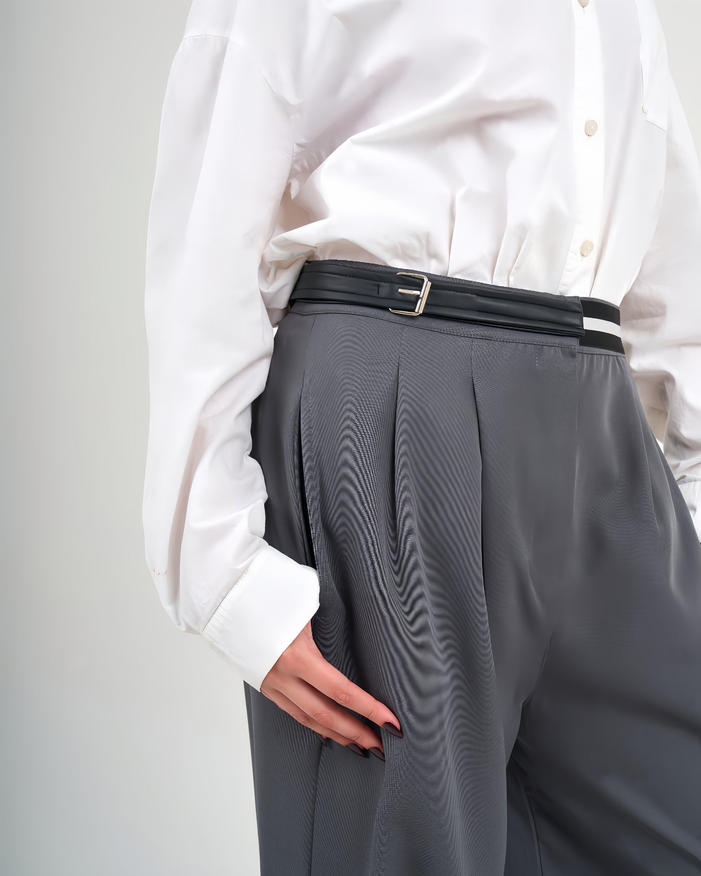High Waisted Wide Leg Pants Grey-High Waisted Wide Leg Pants