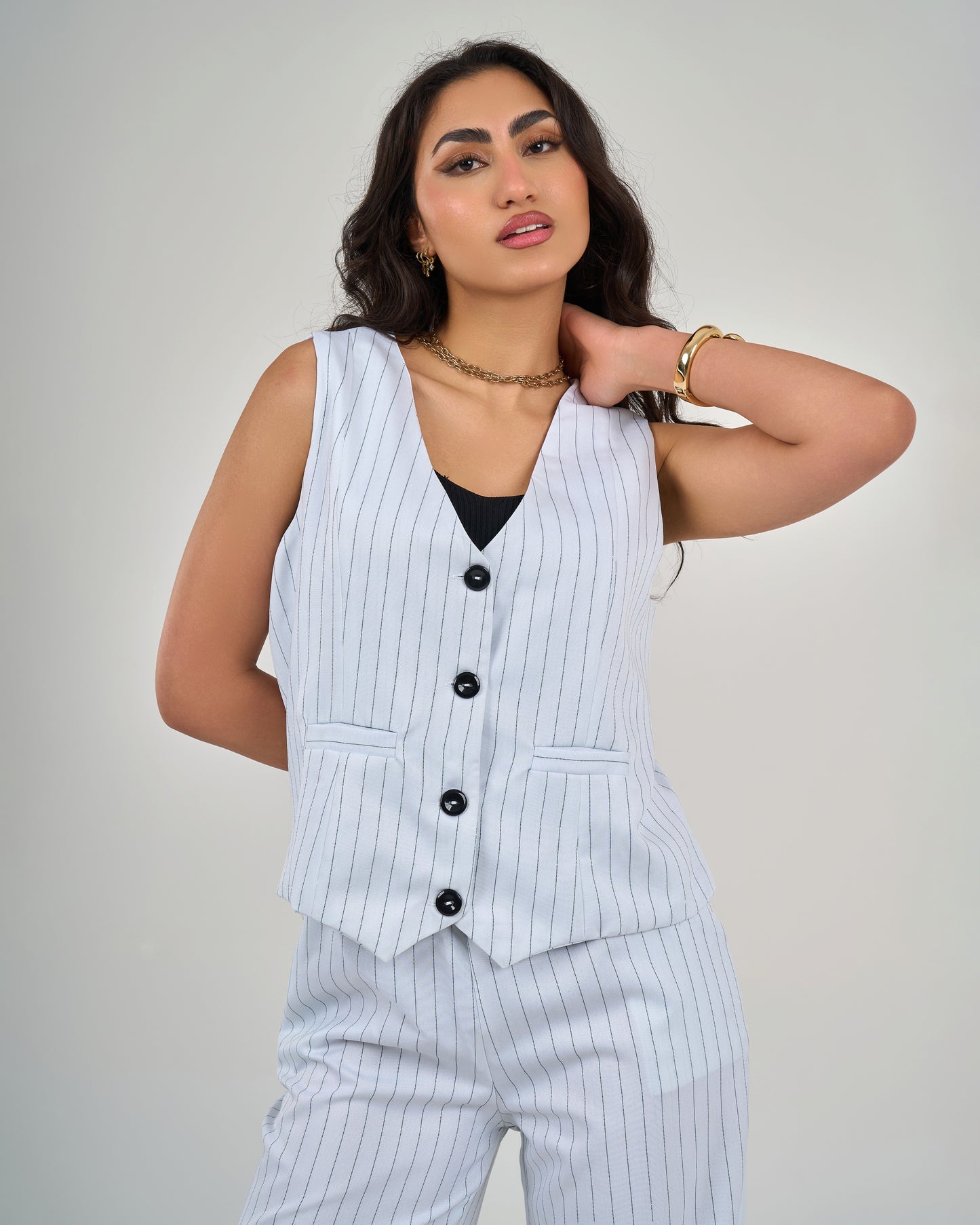 Pinstripe Trouser Suit - White