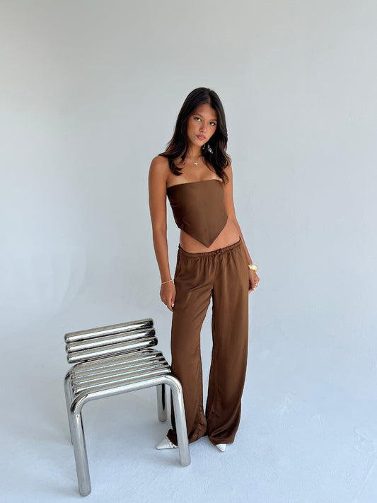 Allure Satin Scarf Top & Wide-Leg Pants Set