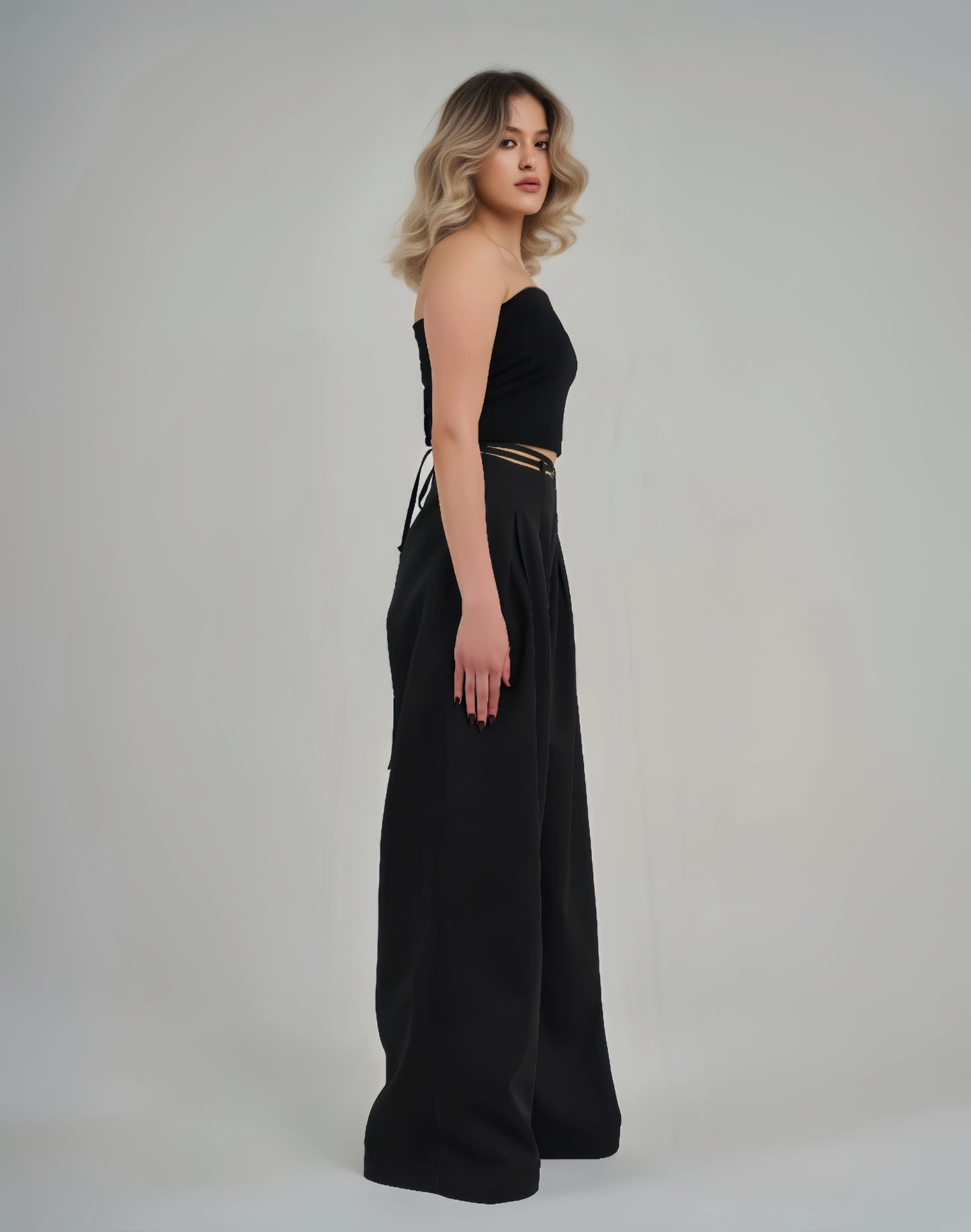Black Belt & Pleats Pants