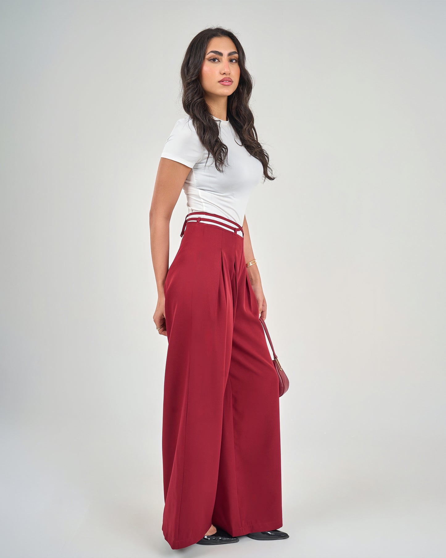 Burgundy Belt & Pleats Pants