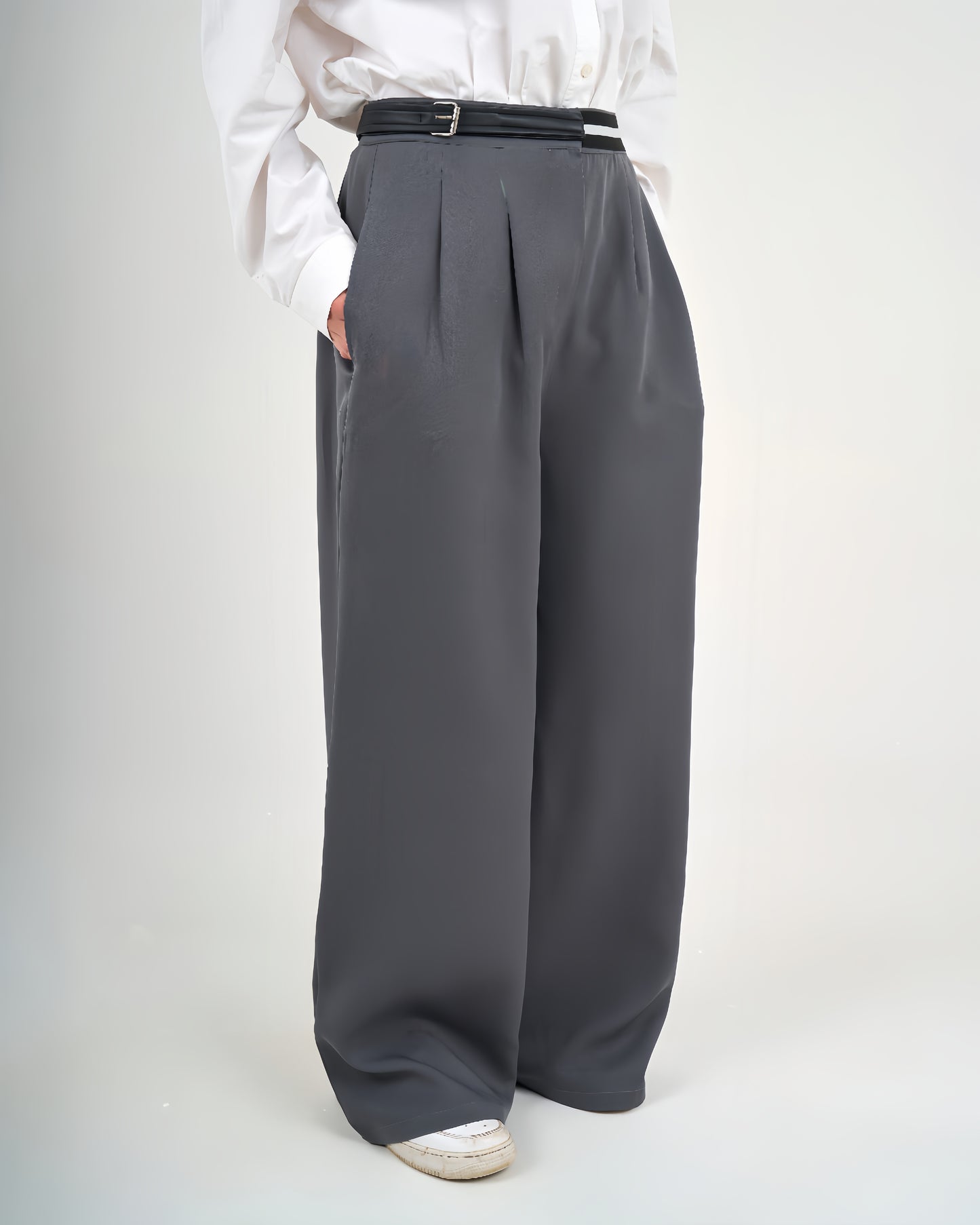 High Waisted Wide Leg Pants Grey-High Waisted Wide Leg Pants
