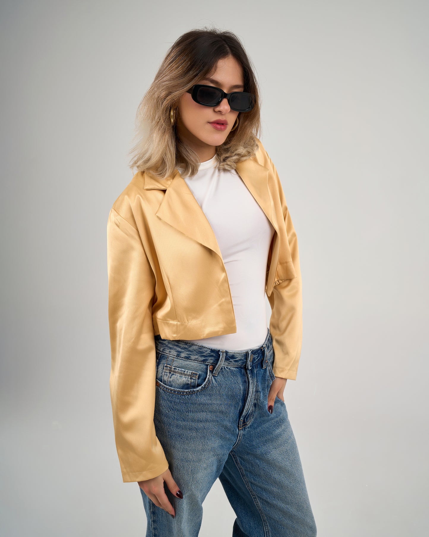 Cropped Satin Blazer