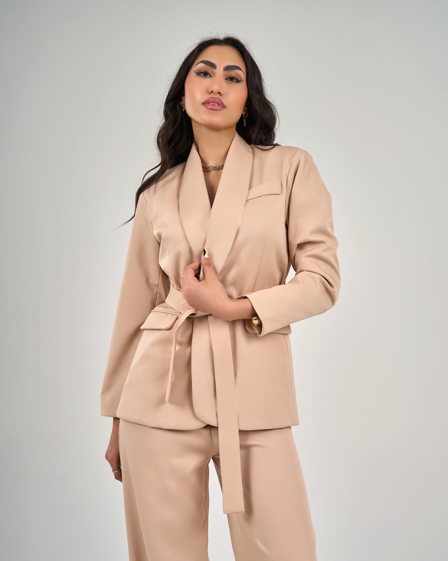 Women's Belted Jacket Trousers Set