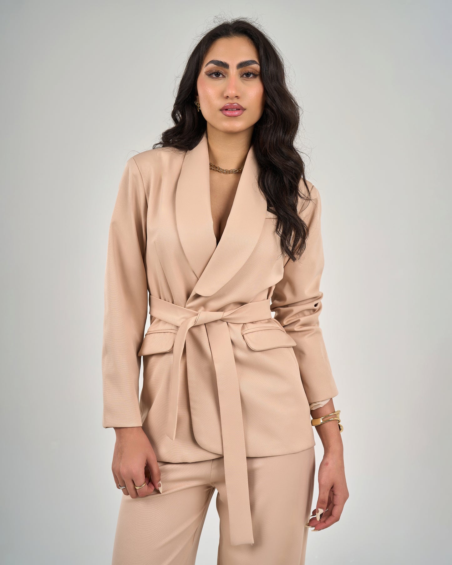 Women's Belted Jacket Trousers Set