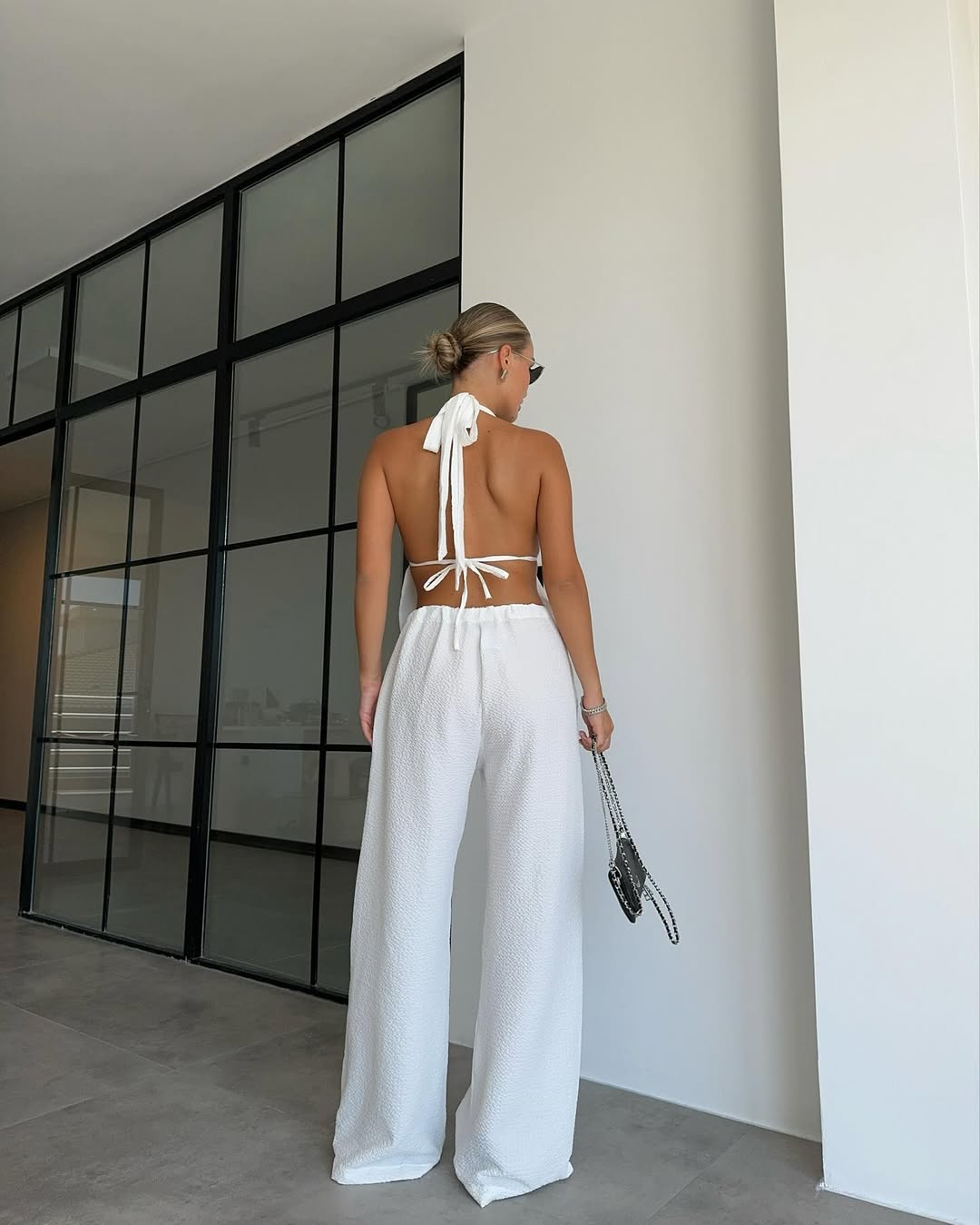 White Corset Detailed Crop Trouser Set