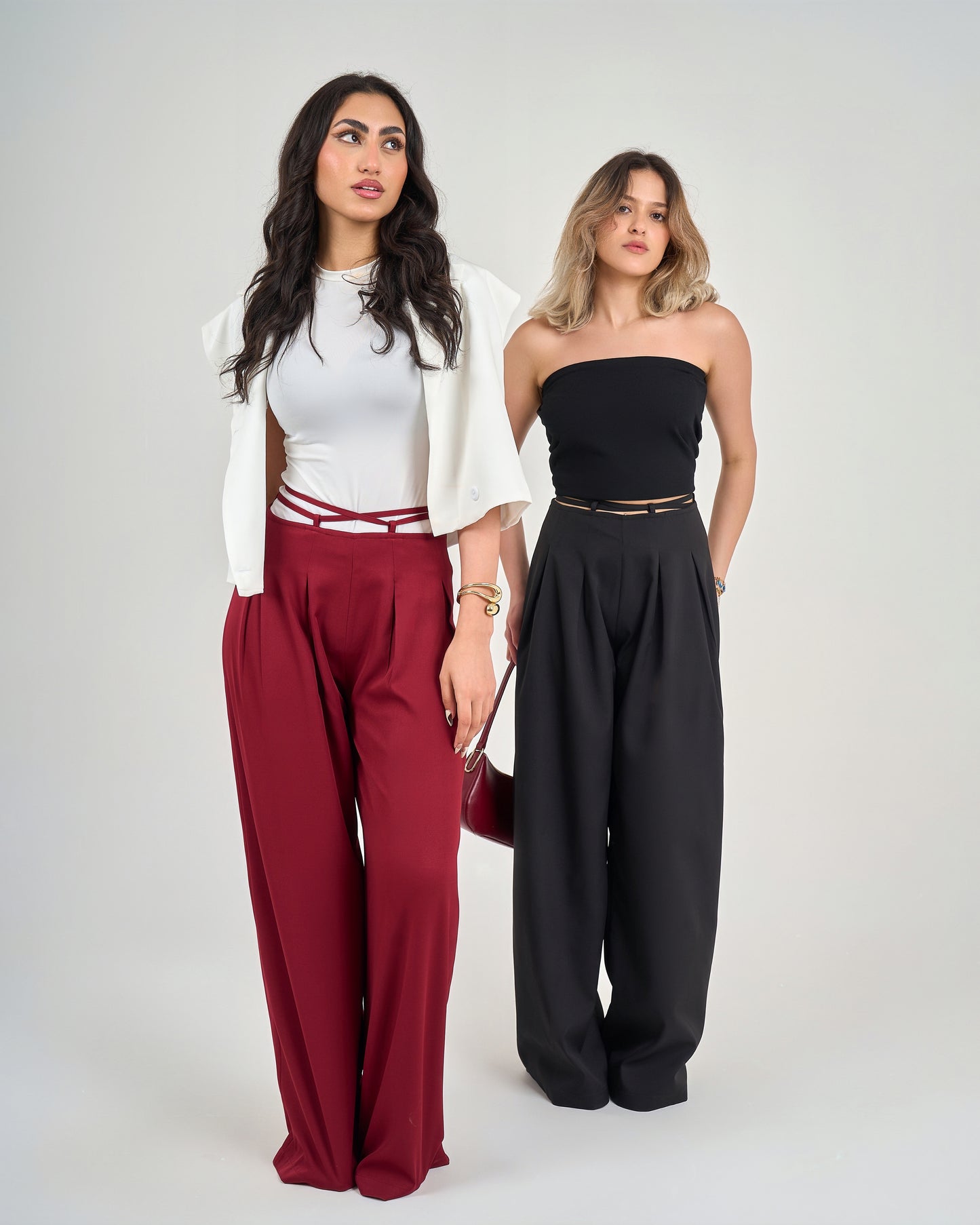 Burgundy Belt & Pleats Pants