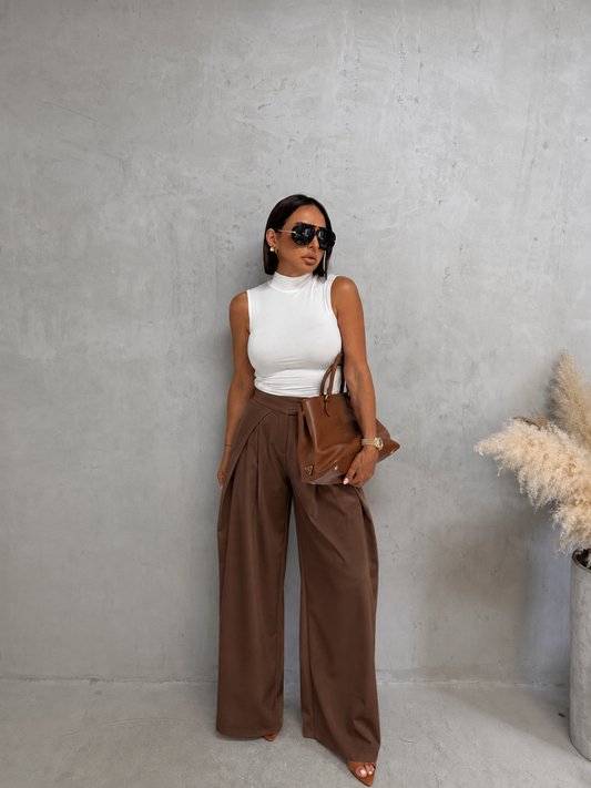 Elara Wide-Leg Pants-Brown