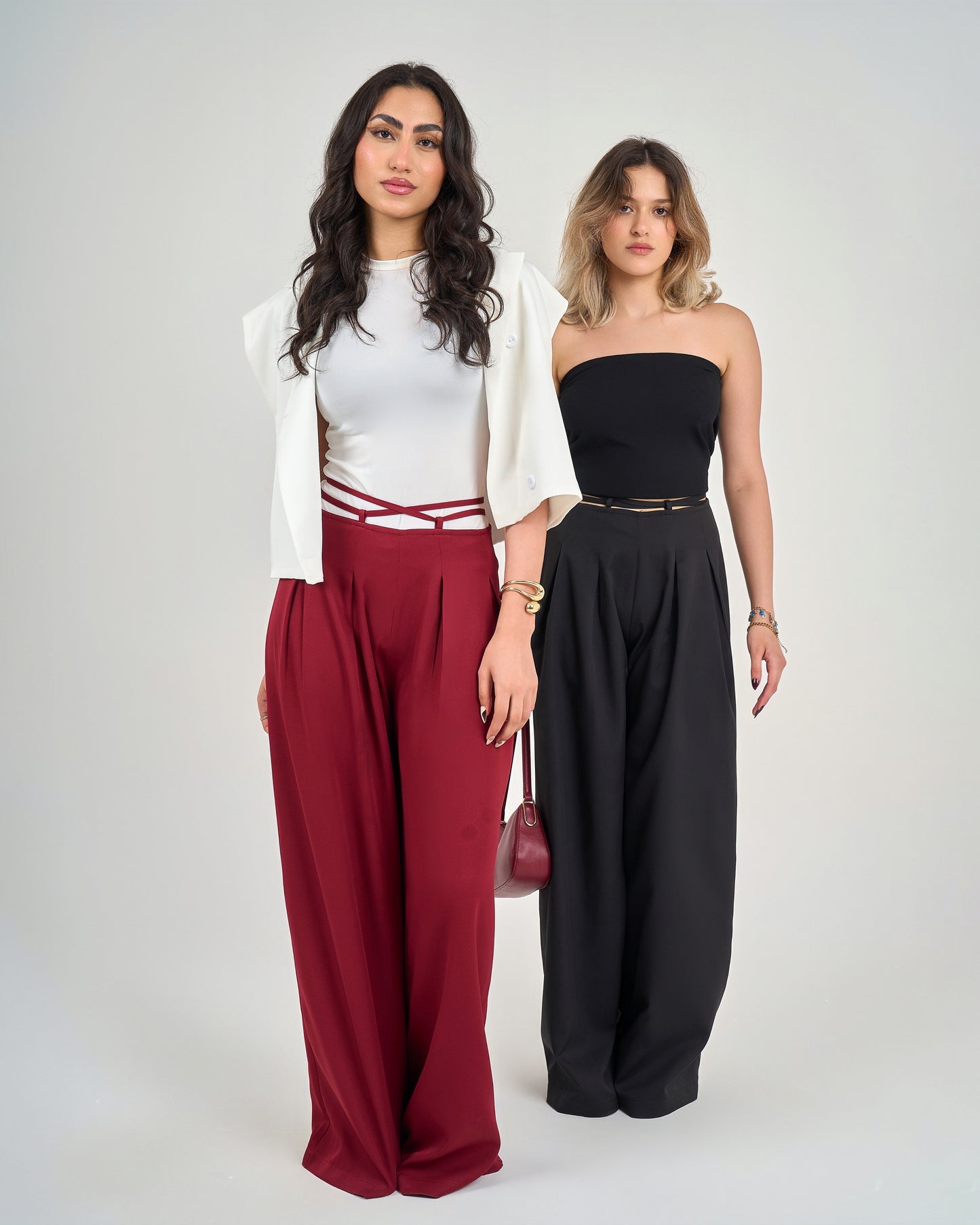Burgundy Belt & Pleats Pants