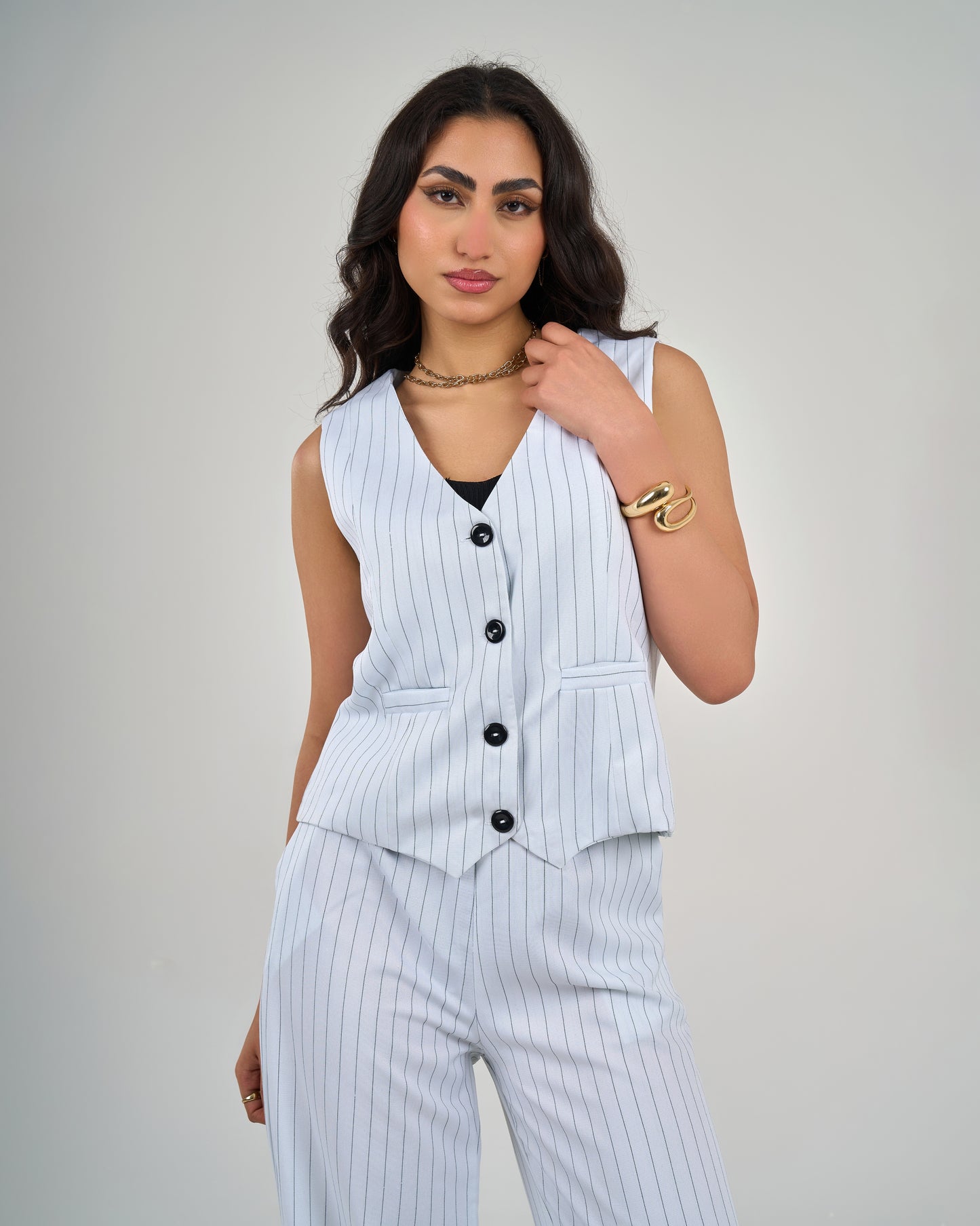 Pinstripe Trouser Suit - White