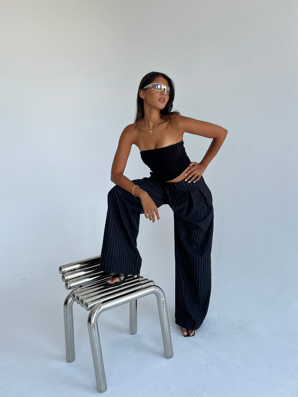 The Riviera Pinstripe Wide-Leg Pants