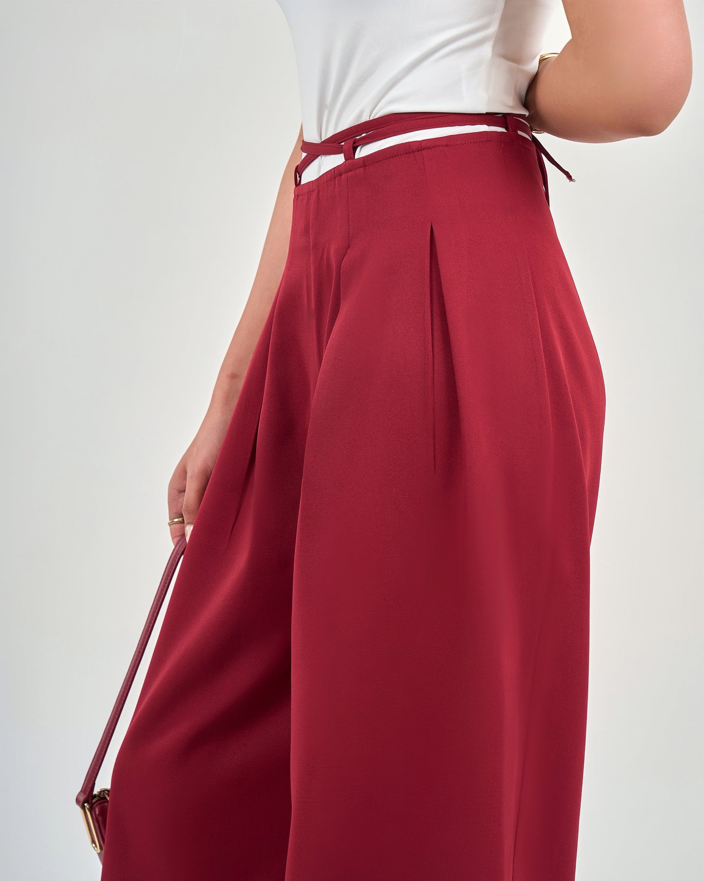 Burgundy Belt & Pleats Pants