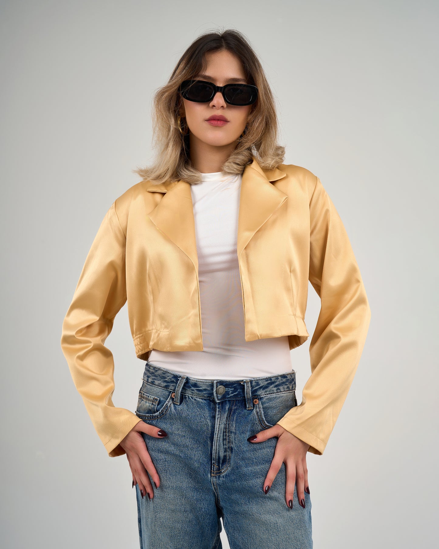 Cropped Satin Blazer