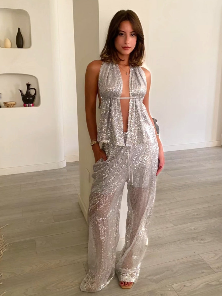 Silver sequin set