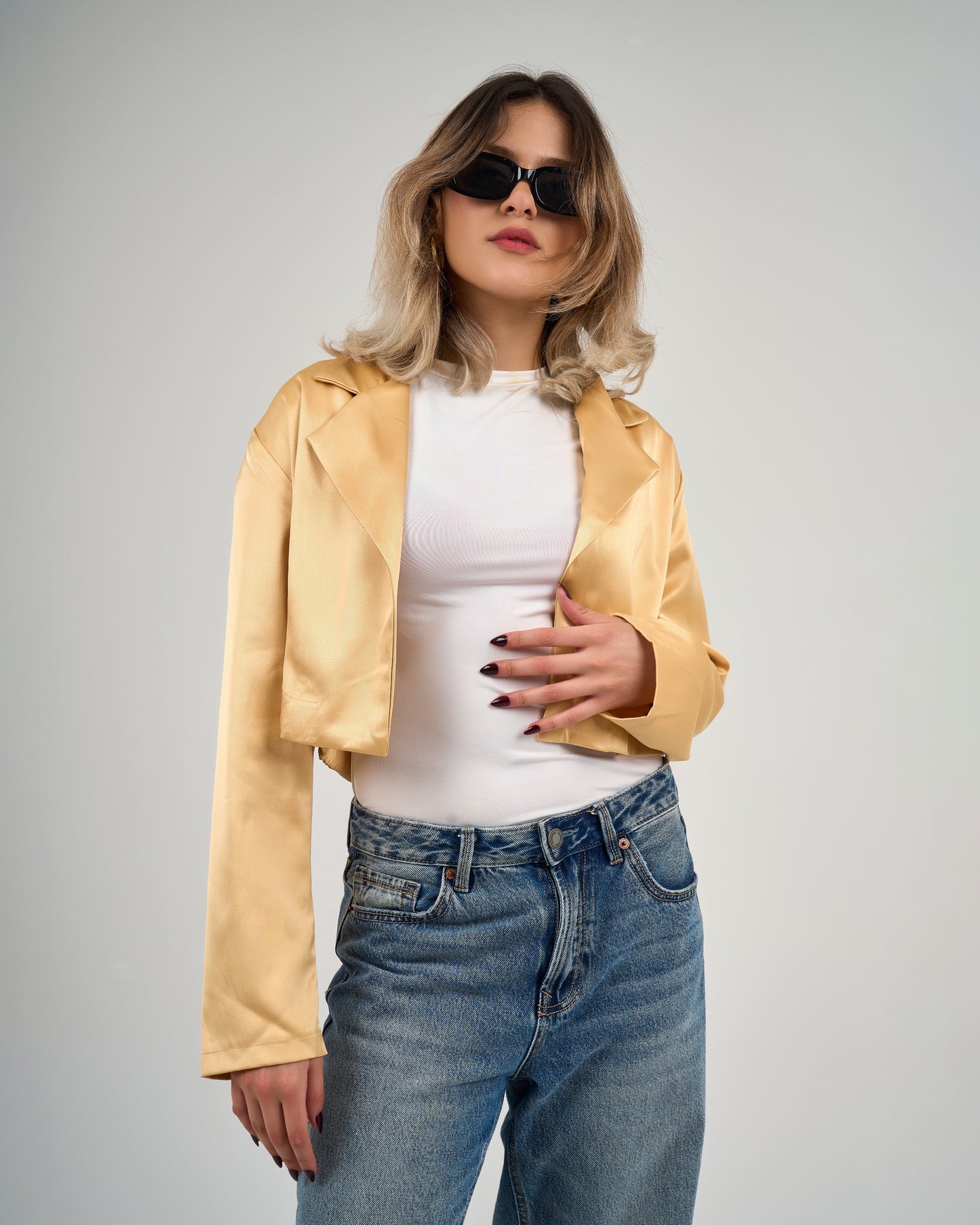 Cropped Satin Blazer