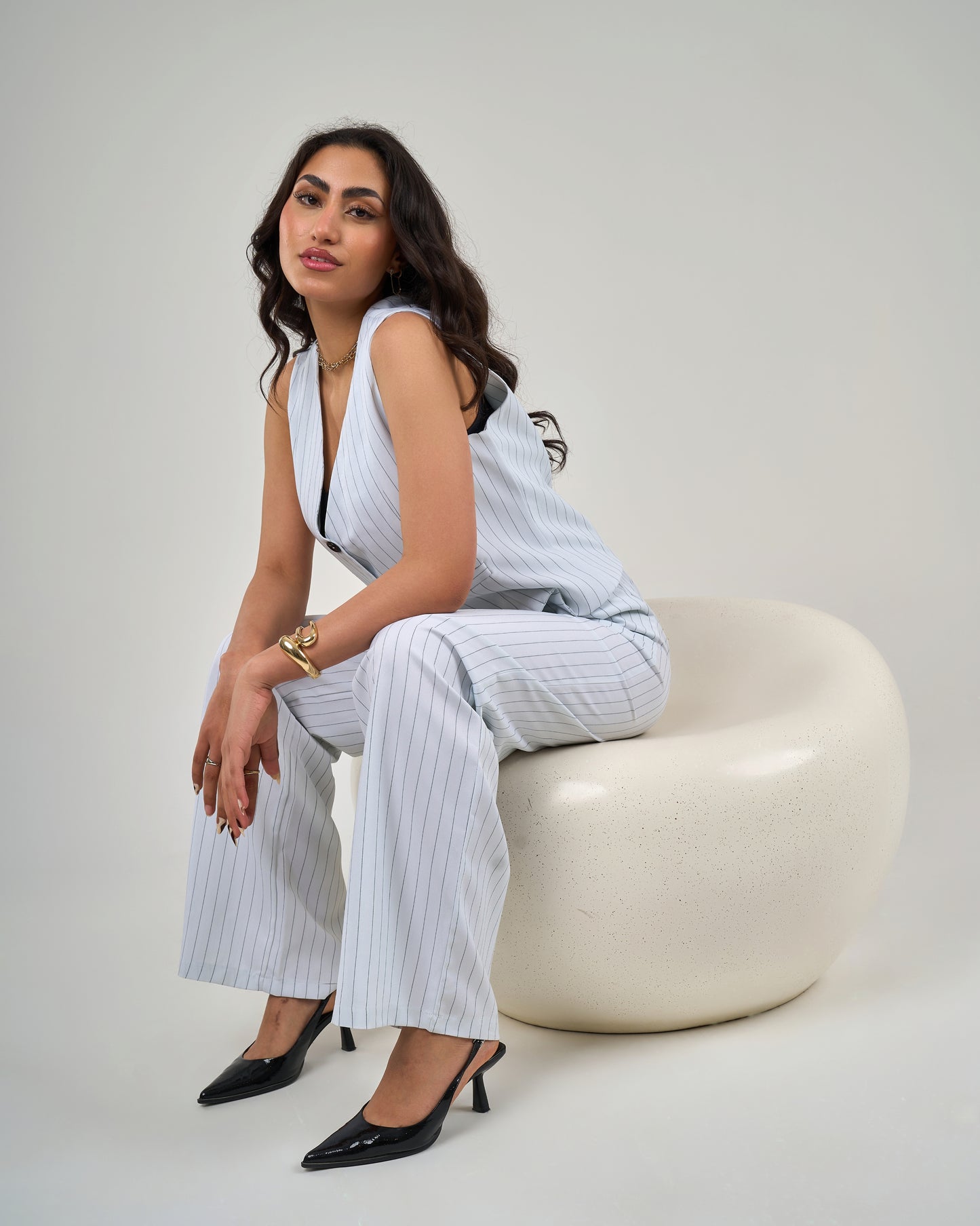Pinstripe Trouser Suit - White