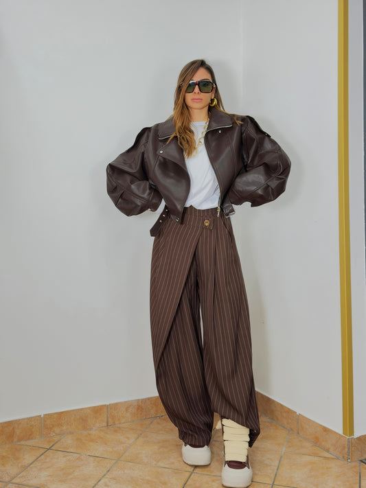 Striped trousers with wrap details