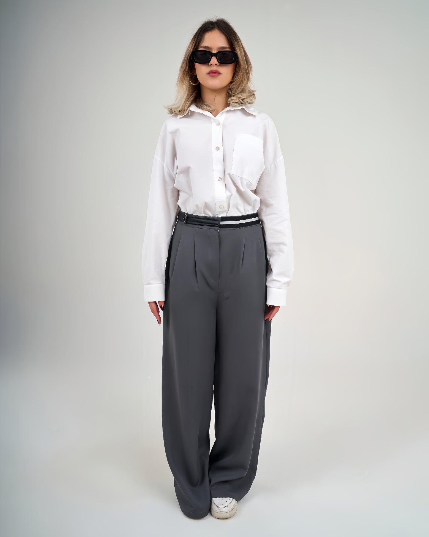 High Waisted Wide Leg Pants Grey-High Waisted Wide Leg Pants