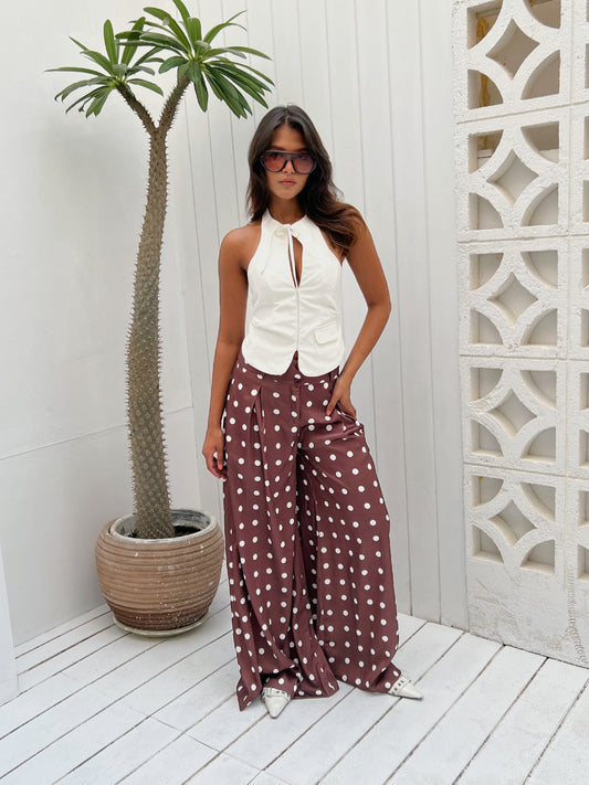 Wide-leg polka dot trousers