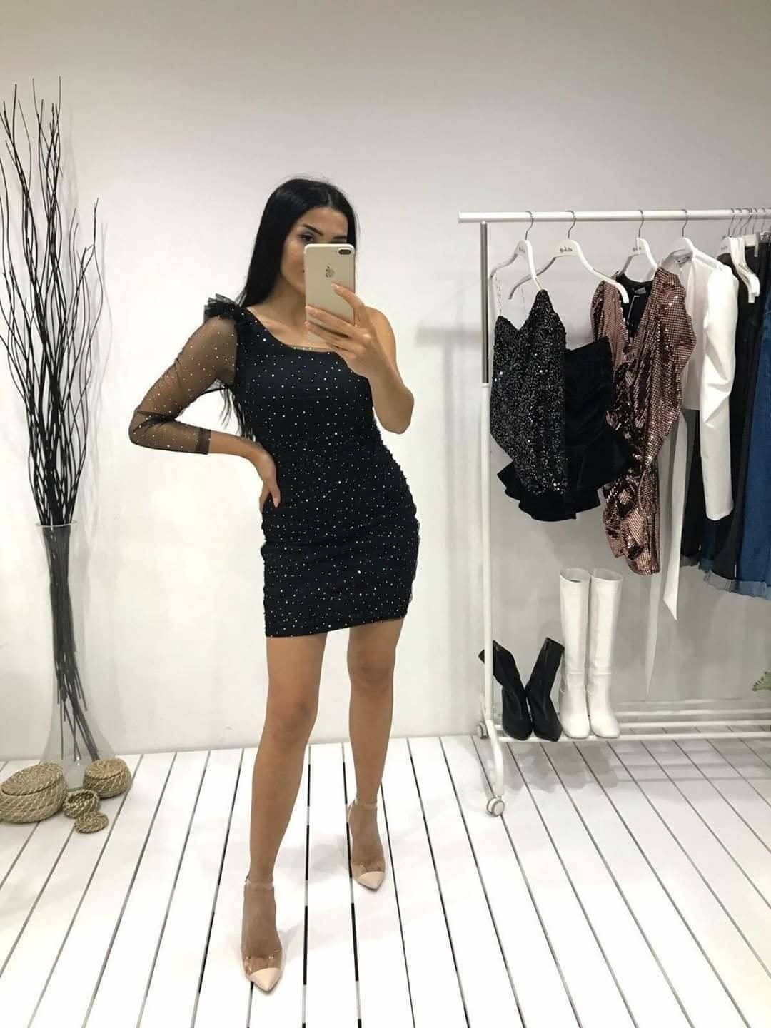 Black shiny dress