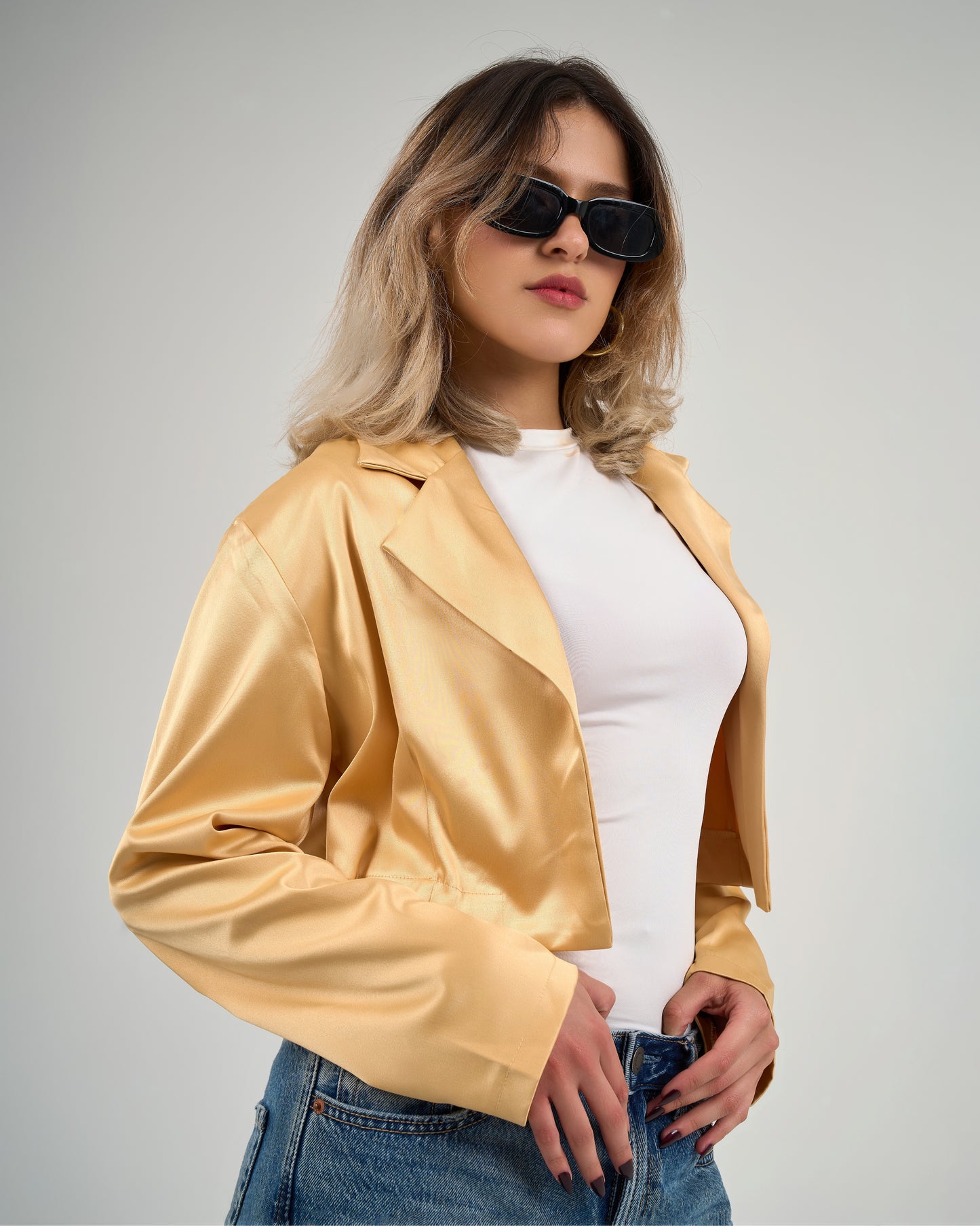Cropped Satin Blazer