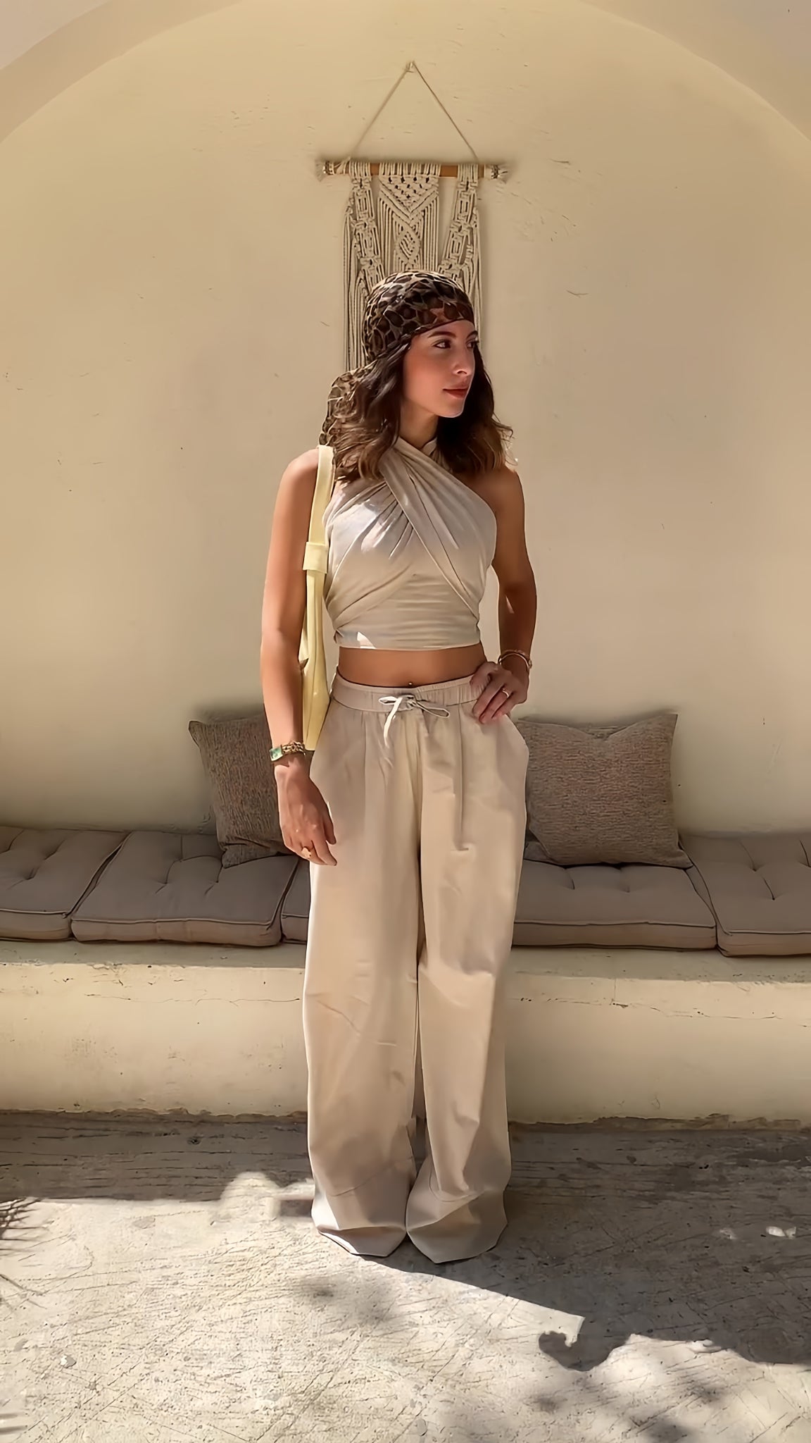 Beige Linen Neck Tie Set